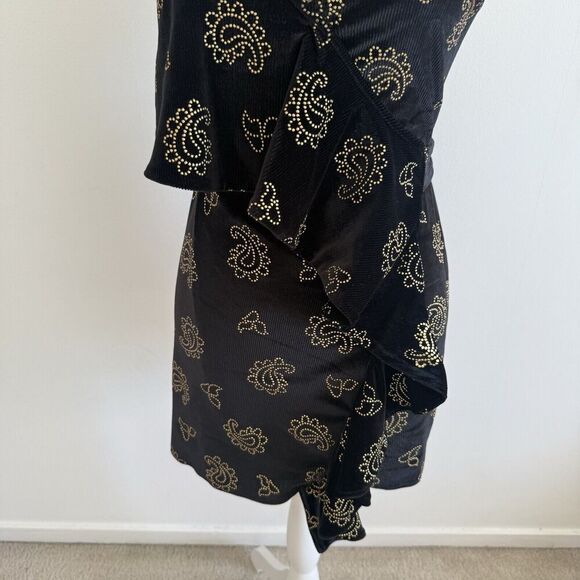 TULAROSA | Revolve Emily Wrap Mini Dress in Black and Gold | Size XS - Picture 6 of 12